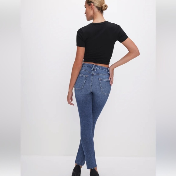 NWT GOOD AMERICAN GOOD WAIST RAW EDGE SKINNY JEAN IN BLUE B655 HI RISE SLIM LEG - Picture 3 of 14